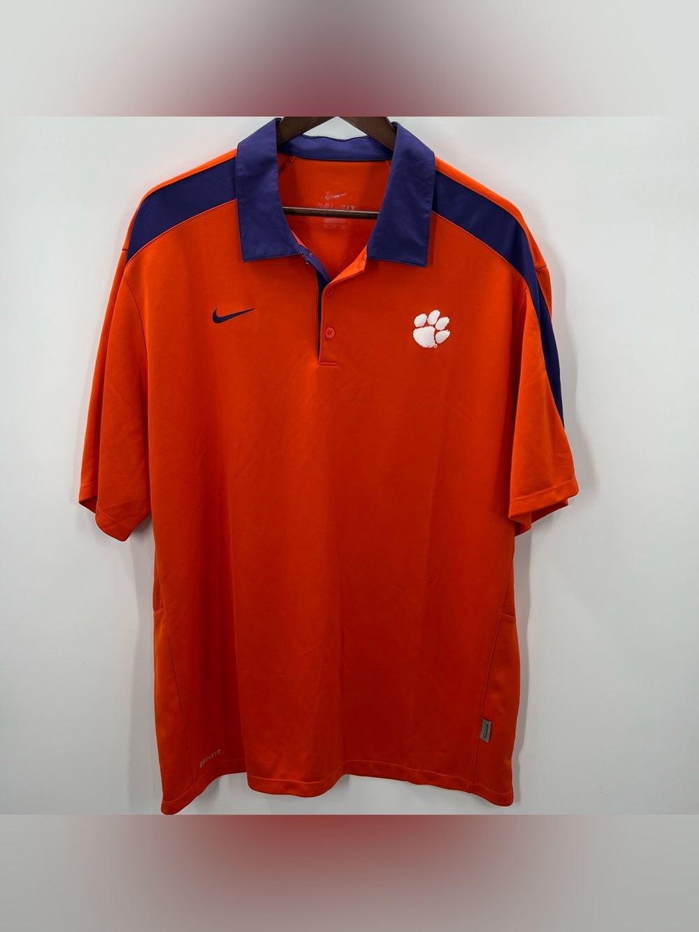 356 Nike Men’s XL Orange Polo with Purple Accents and White Clemson Tigers